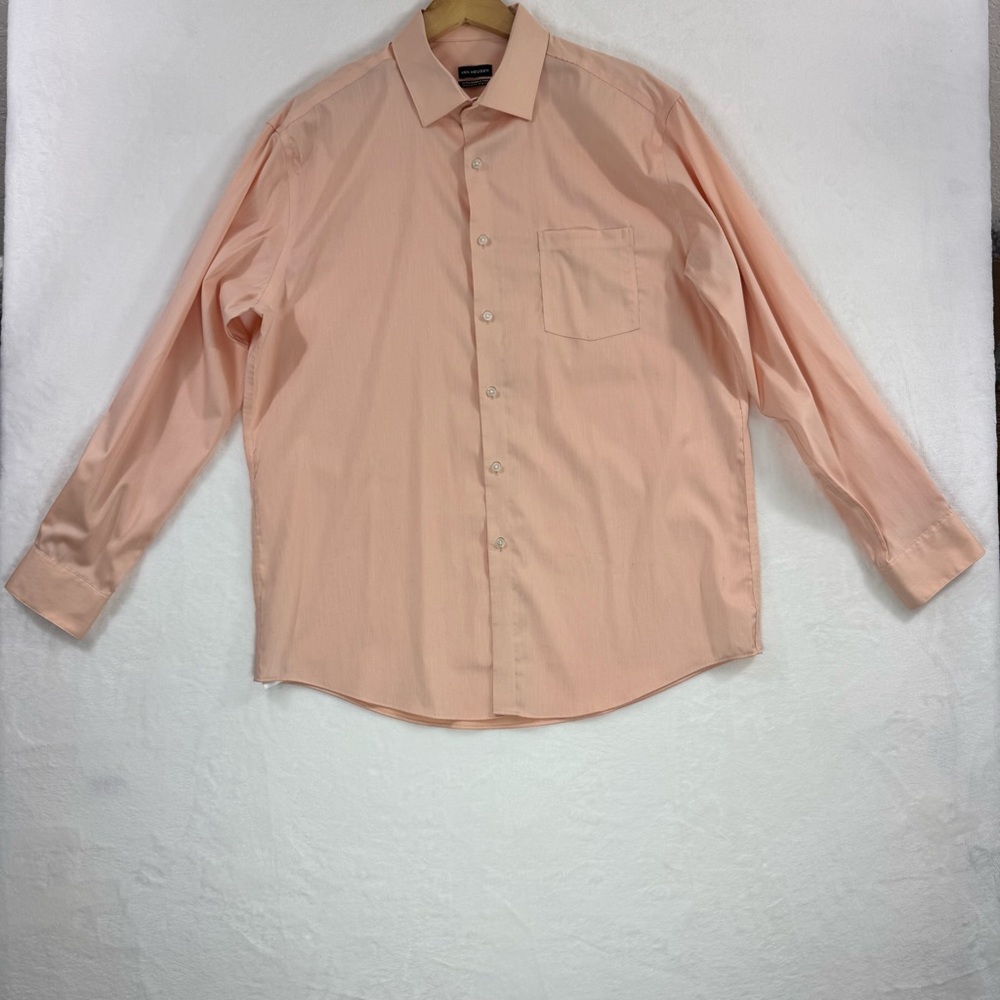 Van Heusen Regular Fit Stretch Men's Peach Dress Shirt Size 17-17.5 Length 34/35